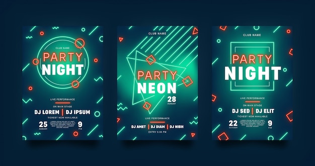 neon minimalist flyer for party.