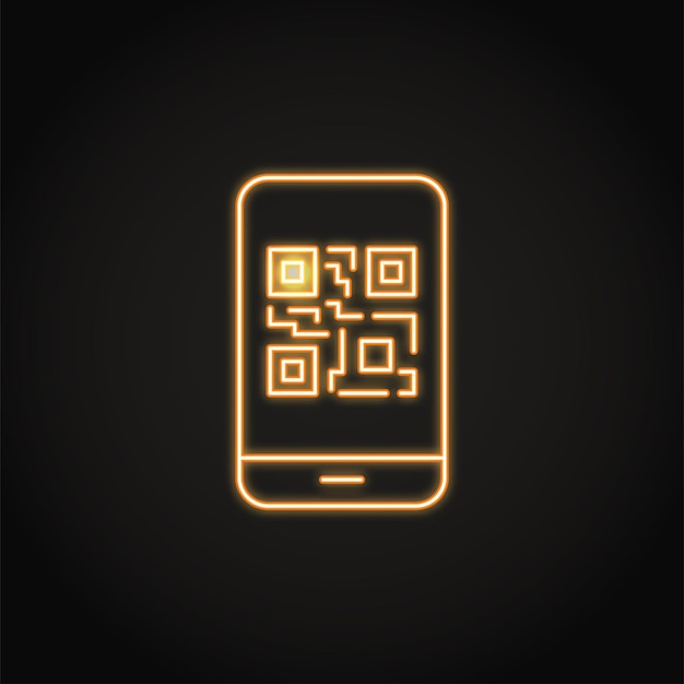 Neon mobiele telefoon met qr code icoon