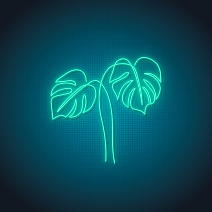 Vector neon monstera leaf sign. glowing monstera leaves emblem.