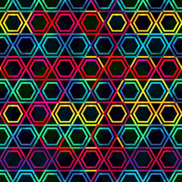 Vector neon mosaic seamless pattern with grunge effect