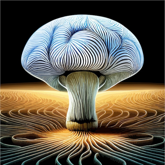 Vettore funghi al neon in una foresta oscura di notte piante mistiche di colore brillante illustrazione vettoriale