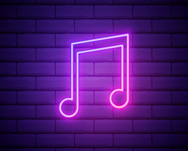 Neon muzieknoot op de bakstenen muur vector eps 10 illustratie kleur neon muzieknoot geïsoleerd op bakstenen muur achtergrond