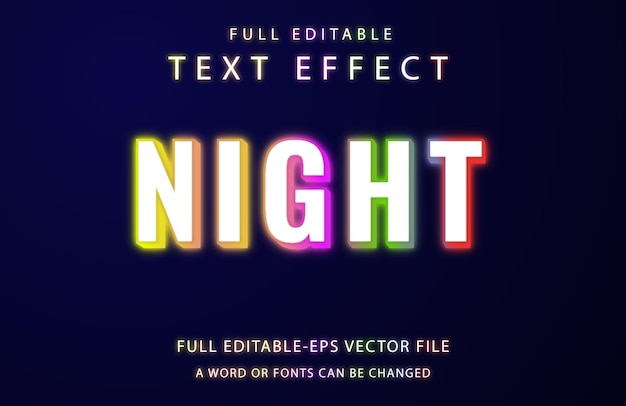 neon nacht 3d bewerkbare vector tekst effect