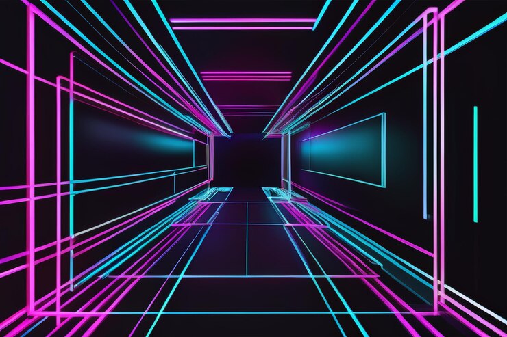 Vector neon nexus a futuristic dark hallway artistic ambiguity in digital space