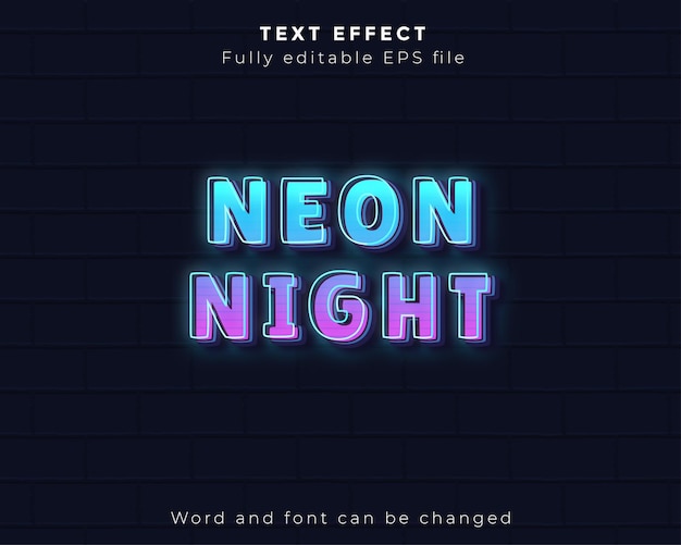 Неоновый ночной текстовый эффект редактируемый файл eps