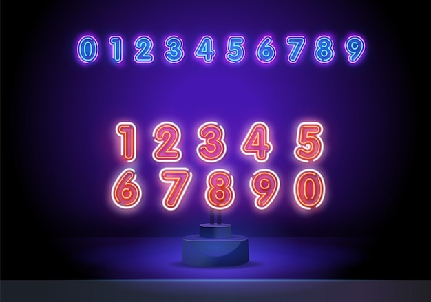 Vector neon numbers vector set of realistic isolated neon sign of numbers logo for template decoration and ...