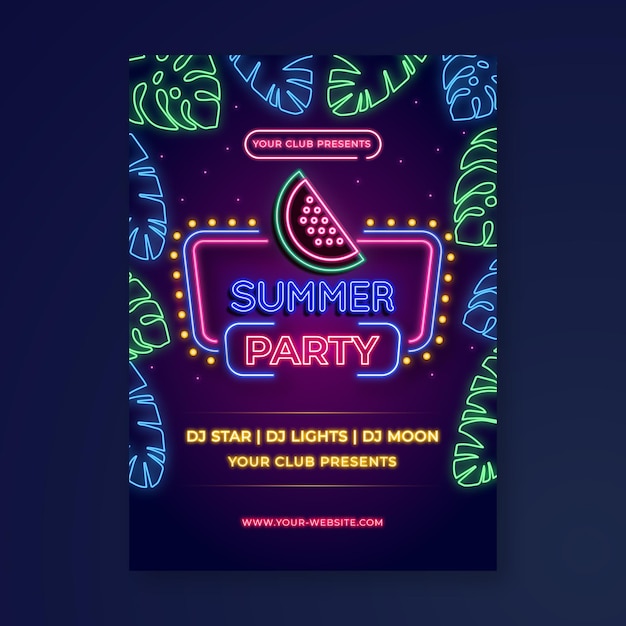 Vector neon party poster template