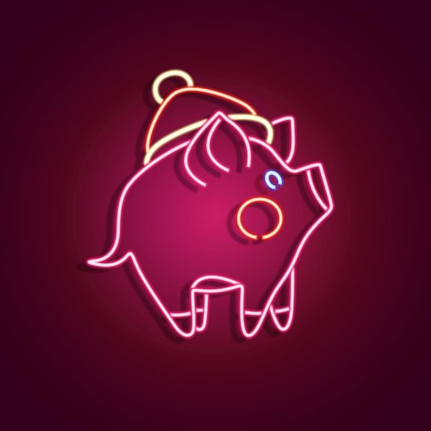 Neon pig sign, bright signboard, light banner