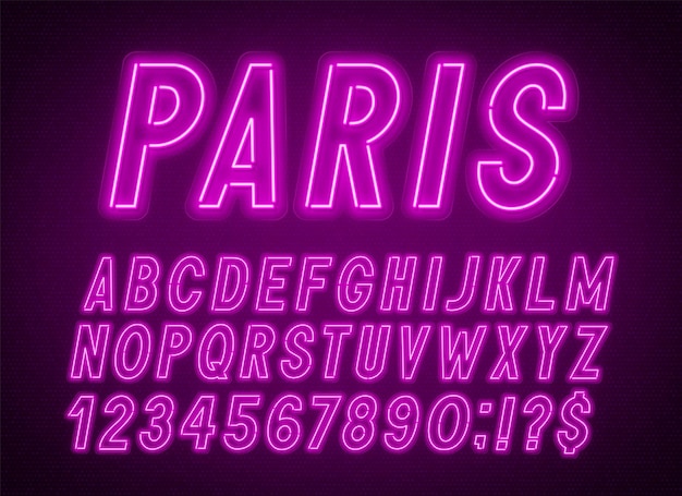 Vector neon pink font light alphabet with numbers