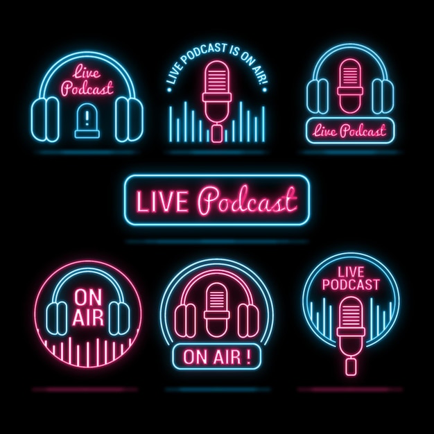 Vettore collezione di logo podcast al neon