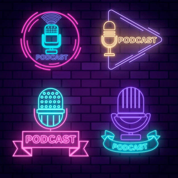 Vector neon podcast logo collection