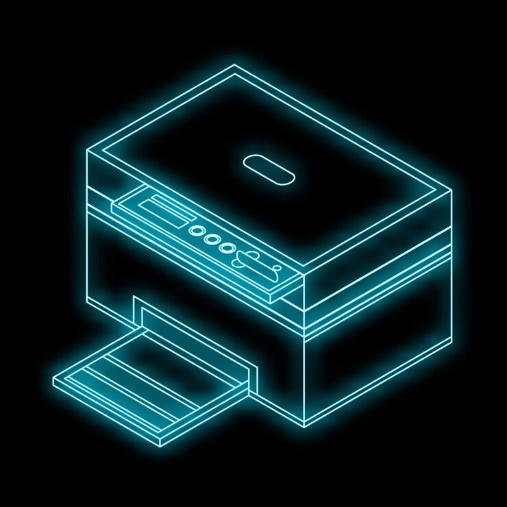 Vector neon printer shining in the dark showing modern technology