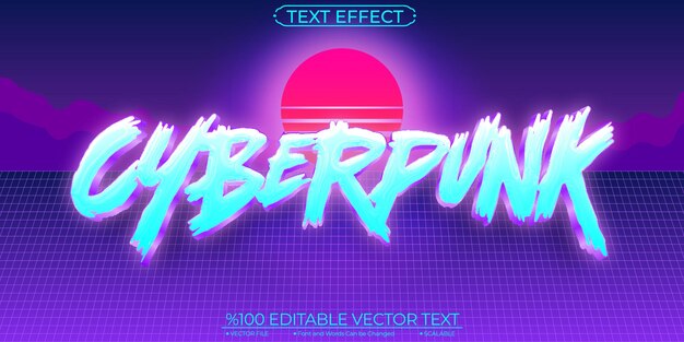 Neon purple background and blue shiny cyberpunk editable and scalable vector text effect