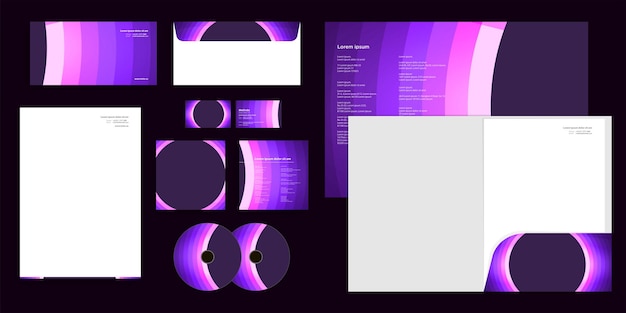 Vector neon purple solar eclipse gradient color corporate business identity stationery