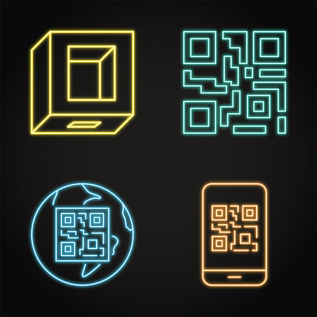 Neon QR codes icon set