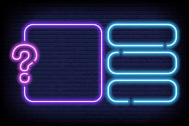 Vector neon quiz game template four options answers for knowledge exam in school tv show