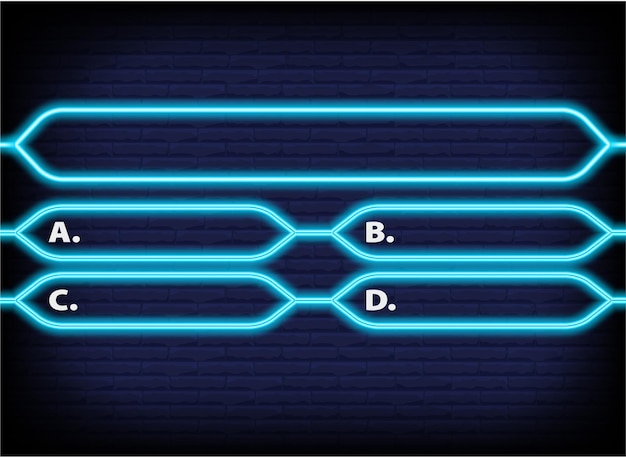 Neon quiz game template. four options answers for knowledge exam in school, tv show.