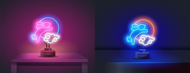 Неоновый кролик или неоновый заяц векторная иллюстрация кролика с надписью 2023 happy new year 2023 neon signs style text vector