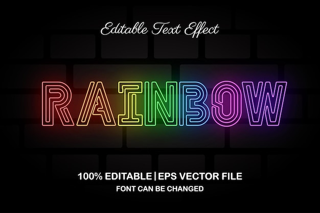 Effetto di testo modificabile con luce arcobaleno al neon in stile 3d