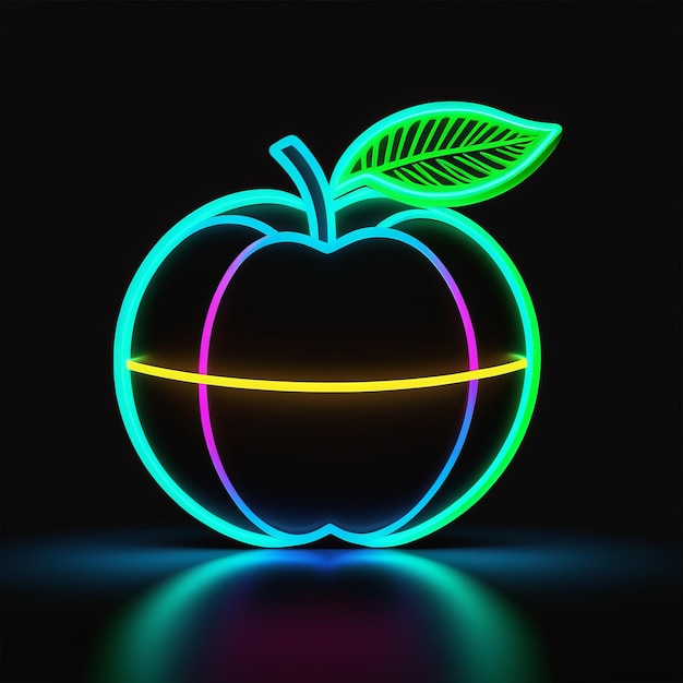 Neon realistic vector apple on dark background glowing glow neon realistic vector apple on dar