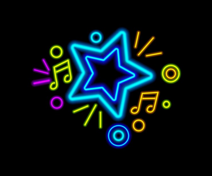 Vector neon realistische nachtclubbanner met sterren