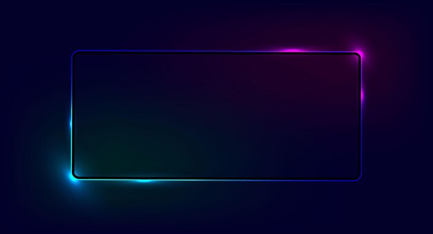 Neon rectangular frame with glowing effects on a dark background.