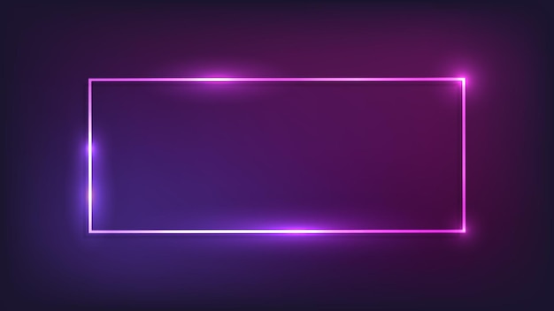 Neon rectangular frame with shining effects on dark background. empty glowing techno backdrop. vector illustration.