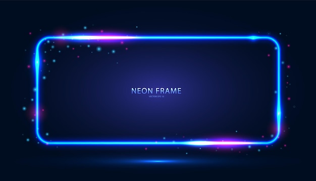 Vector neon rectangular frame with shining effects and highlights on a dark blue background