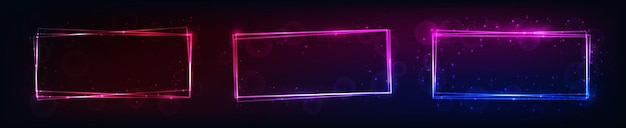 Vector neon rectangular frame with shining effects and sparkles