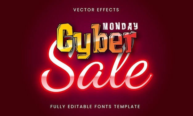 Neon red cyber Monday sale fully editable vector text effects