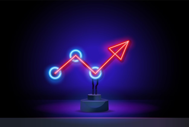 Вектор Неоновая красная стрелка, движущаяся вверх, графическая фаза успеха, неоновая стрелка, знак, графическая реалистичная неоновая икона...
