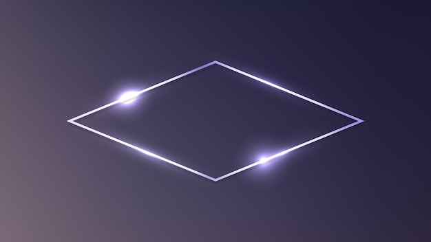 Vector neon rhomb frame with shining effects on dark background empty glowing techno backdrop vector illustration