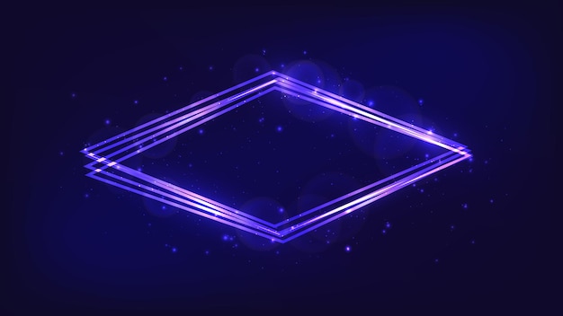 Neon rhombus frame with shining effects and sparkles