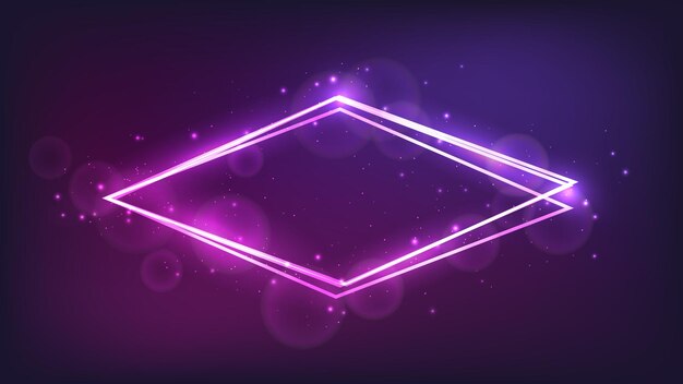 Vector neon rhombus frame with shining effects and sparkles