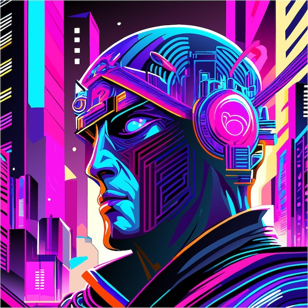 Vector neon robotic future cyberpunk pop art tattoo