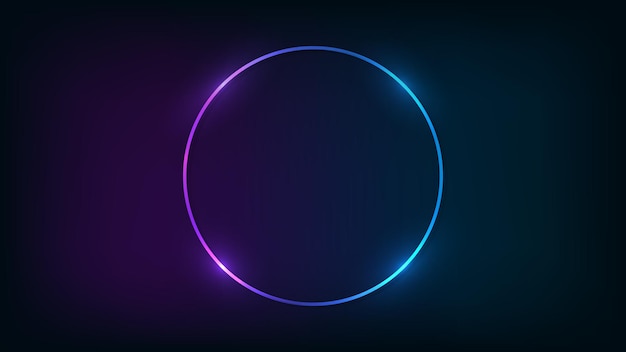 Neon rond frame met glanzende effecten op donkere achtergrond. Lege gloeiende techno achtergrond. Vector illustratie.