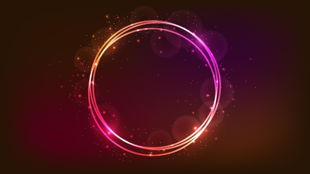 Neon round frame with shining effects and sparkles