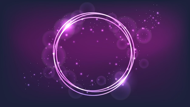 Vector neon round frame with shining effects and sparkles