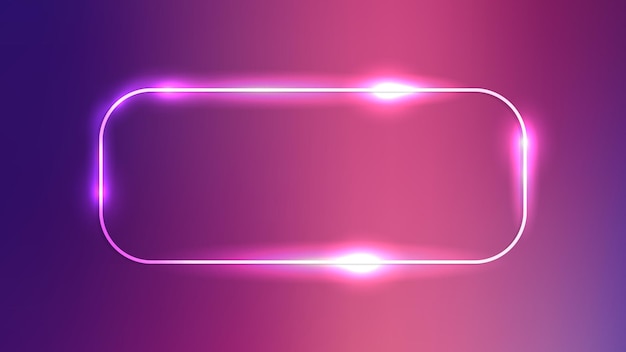 Neon rounded rectangle frame with shining effects on dark purple background Empty glowing techno backdrop Vector illustration