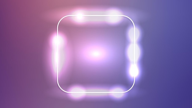 Neon rounded square frame with shining effects on dark purple background Empty glowing techno backdrop Vector illustration