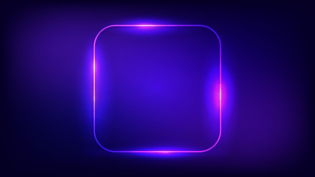 Неоновая округлая квадратная рамка с сияющими эффектами на темном фоне. пустой светящийся фон техно. векторная иллюстрация.