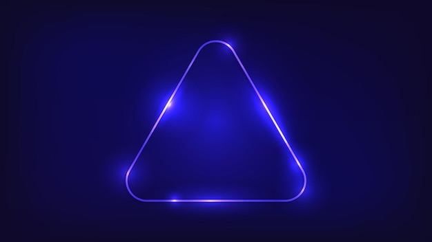 Neon rounded triangle frame with shining effects on dark background Empty glowing techno backdrop Vector illustration