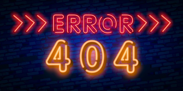 Segno al neon della pagina di errore 404 non trovato