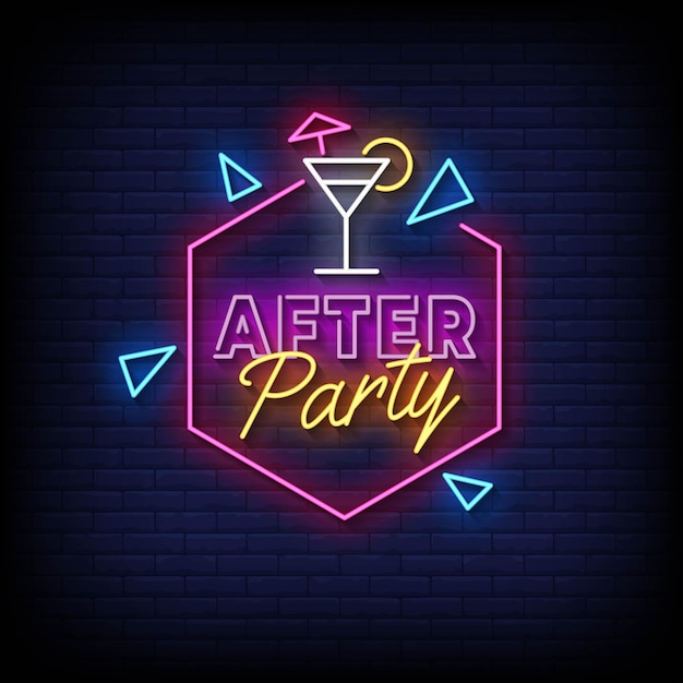 Vector neon sign after party with brick wall background vector