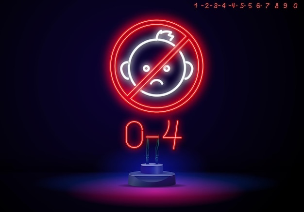 Neon sign of age limit and plus on a transparent background age restrictions symbols