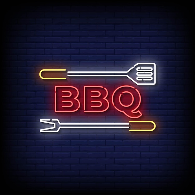 Neon Sign bbq with Brick Wall Background