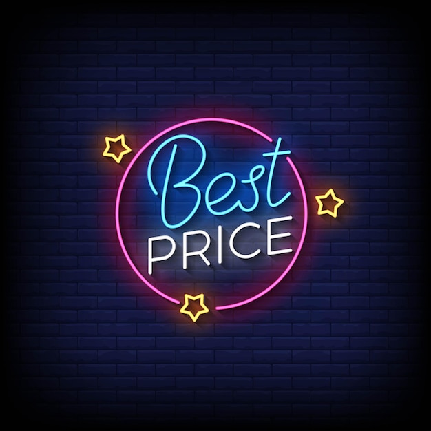 Vector neon sign best price with brick wall background vector