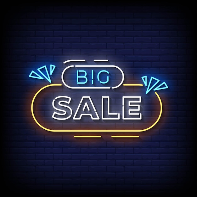 Neon Sign big sale with Brick Wall Background