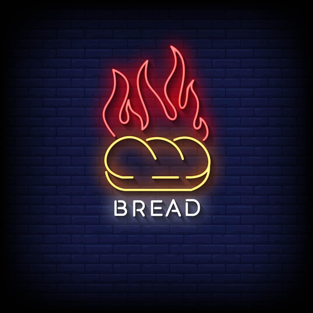 Neon Sign bread with brick wall background vector