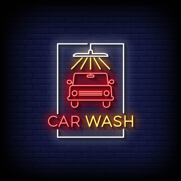 neon sign car wash with brick wall background vector